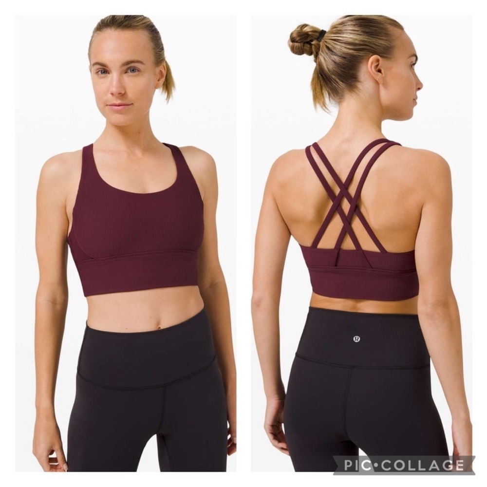 NEW Lululemon Energy Bra Long Line Ribbed *Medium Support, B–D Cup Cassis Size 4